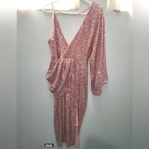 Shein Pink One-Shoulder Sequin Dress